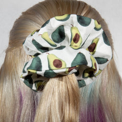 Large White Avocado Print Scrunchie