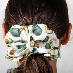 Large White Avocado Print Scrunchie