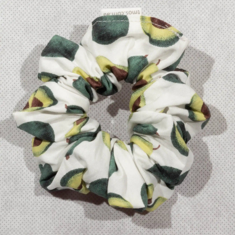 Classic White Avocado Print Scrunchie