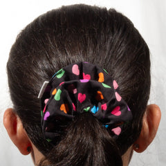 Classic Rainbow Hearts on Black Scrunchie