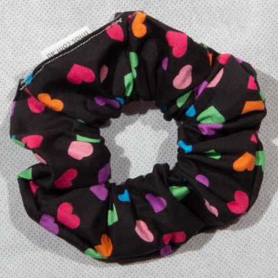 Classic Rainbow Hearts on Black Scrunchie