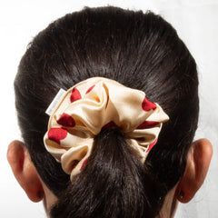 Classic Red Hearts on Cream Scrunchie