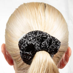 Classic White Hearts on Black Scrunchie