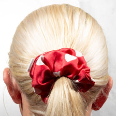 Classic White Hearts on Red Scrunchie