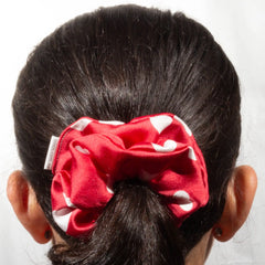 Classic White Hearts on Red Scrunchie