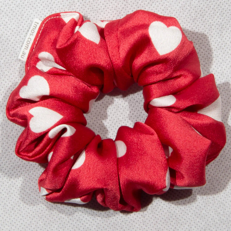 Classic White Hearts on Red Scrunchie