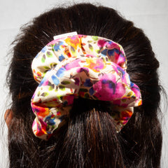 Large Pink & Orange Flower Print Scrunchie