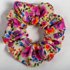 Large Pink & Orange Flower Print Scrunchie