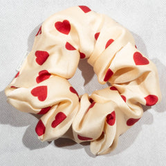 Large Red Hearts on Cream Scrunchie