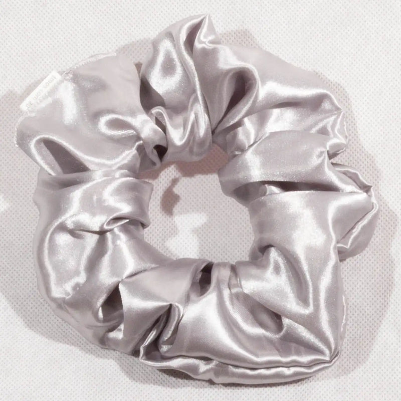 Large Silver Satin Scrunchie