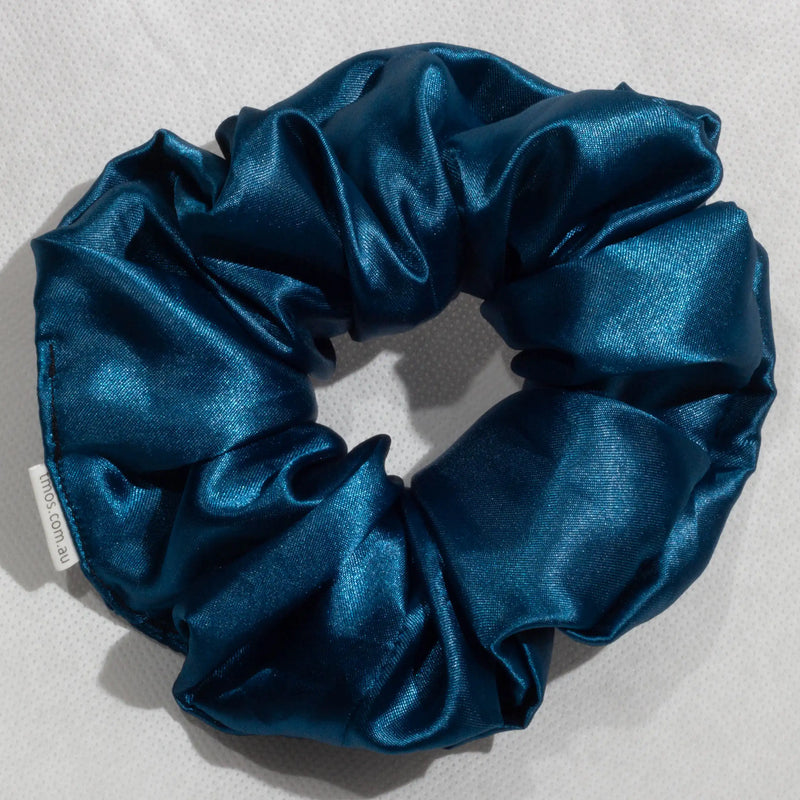 Large Teal Blue Satin Scrunchie