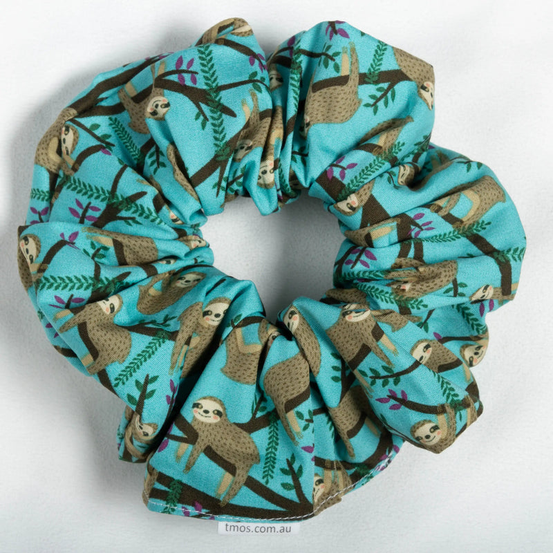 Large Happy Sloth Print Scrunchie