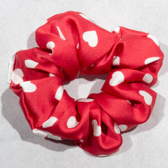 Large White Hearts on Red Scrunchie